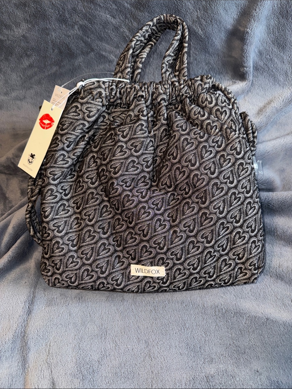 Wildfox Grey Hearts Drawstring Tote/ Backpack Bag